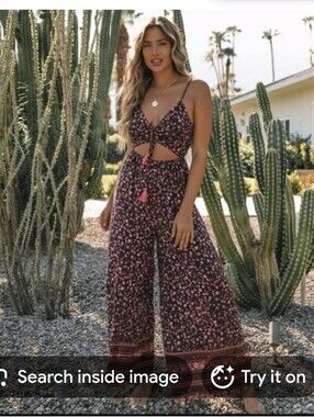 Vici Floral Cutout Wide-Leg Jumpsuit - Burgundy Floral